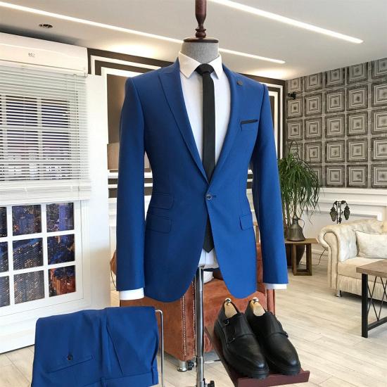 Lincoln Gentle Royal Blue Peaked Lapel Bespoke Formal Business Men Suits_2