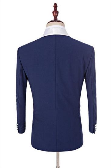 New Arrival Navy Blue Groomsmen White Shawl Lapel | One Button Wedding Tuxedos 3 Pieces_4