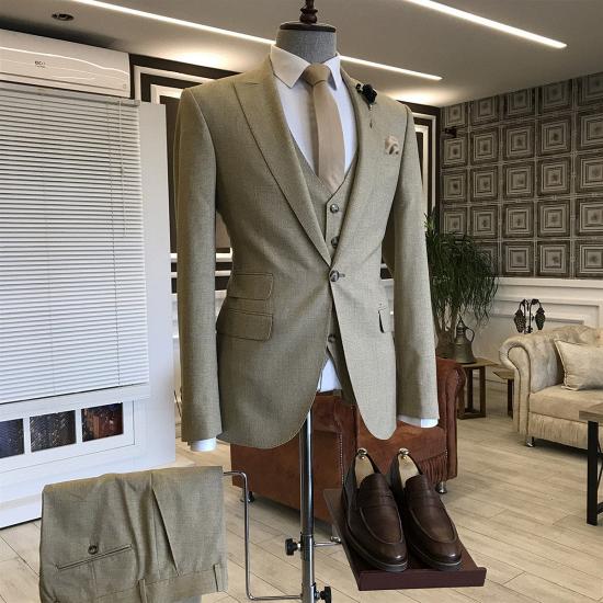 Carter Simple Light Brown Peaked Lapel 3 Flaps Formal Menswear_2