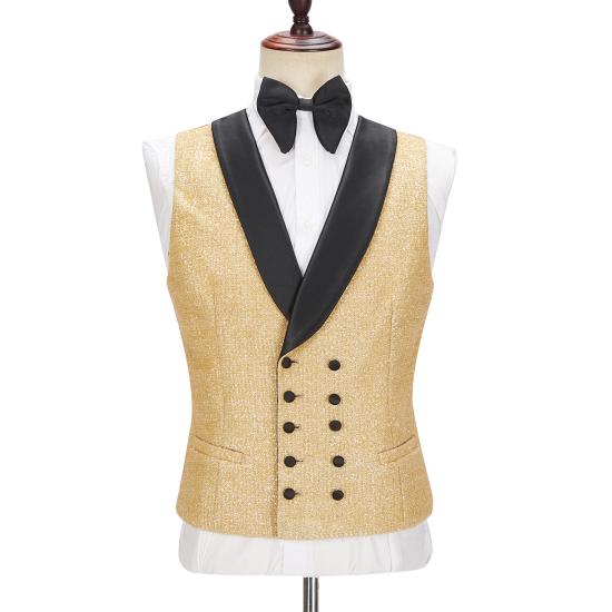Fashionable Sparkly Golden Shawl Lapel  Three Pieces Men Suits For Wedding | Happnessmall_5