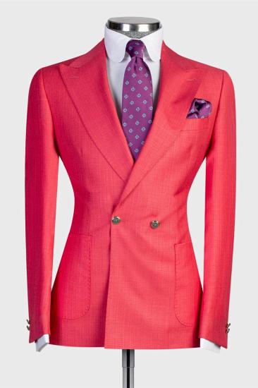 Samuel Stylish Red Fashion Double Breasted Peaked Lapel Prom Men Suits_1