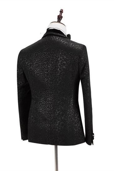 Fashion  Lapel Double Breasted Prom Suit | Belt Leopard Black Jacquard Men's Suit for Wedding_3