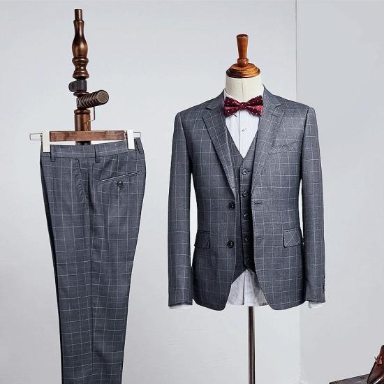 William Classical Dark Gray Plaid Slim Fit Tailored Men Suit For Business_2