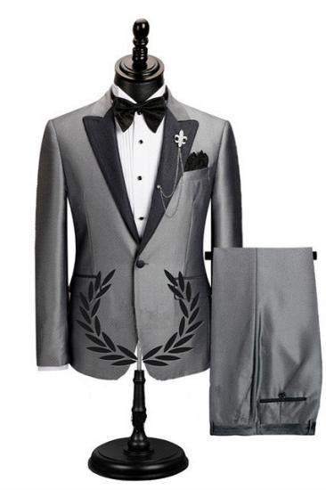 Noah Stylish Gray One Button Peaked Lapel Slim Fit Business Men Suits_1