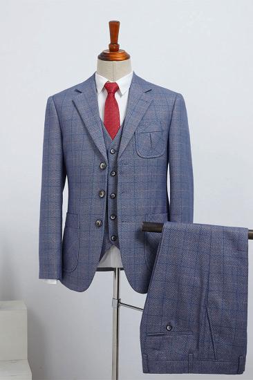 Rachel Popular Dark Gray Plaid 3 Pieces Notched Lapel Formal Menswear