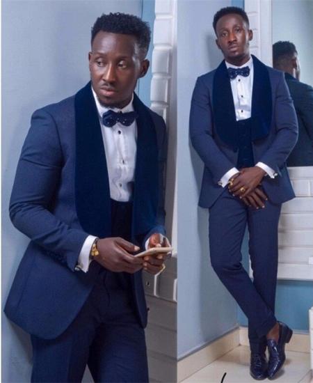 Hudson Special Design Dark Navy Shawl Lapel Slim Fit Wedding Mens Suit_3