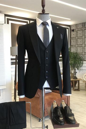 Michael Simple And Stylish All Black One Button Business Slim Fit Suits For Men_1