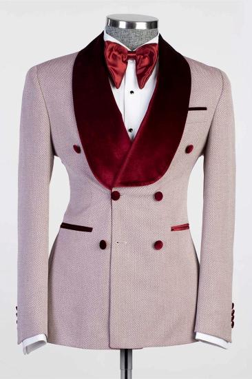 Fashion Double Breasted Fashion Prom Suits With Burgundy Shawl Lapel