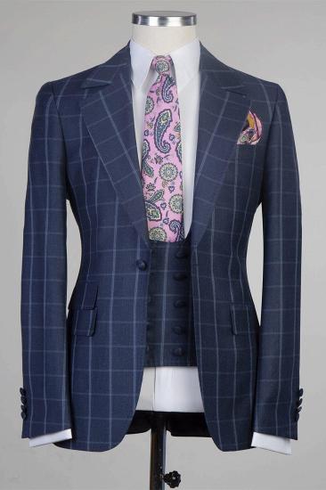 Ryker Handsome Navy Plaid Slim Fit High Quality Men Suit For Business_1