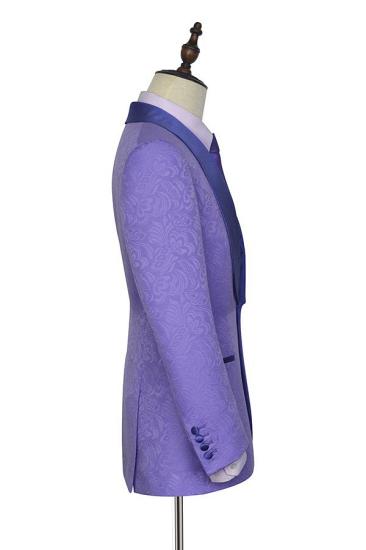 Special Design Lavender Jacquard Silk Shawl Lapel Popular Prom Suits_3
