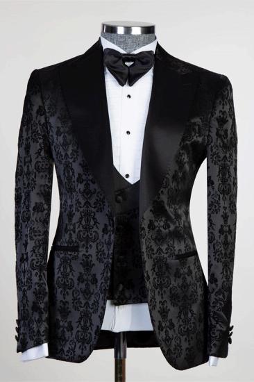 The Latest Black Leopard Print Peaked Lapel Three Pieces Men Suits | Happnessmall