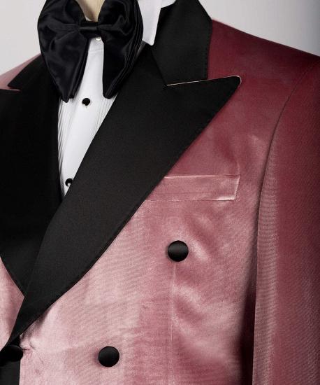 Beckett New Arrival Dusty Pink Double Breasted Velvet  Prom Suits With Peaked Lapel_4