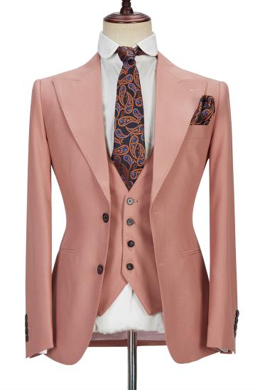 Unique 3 Piece Coral Pink Two Buttons Peak Lapel Stylish Men's Suit