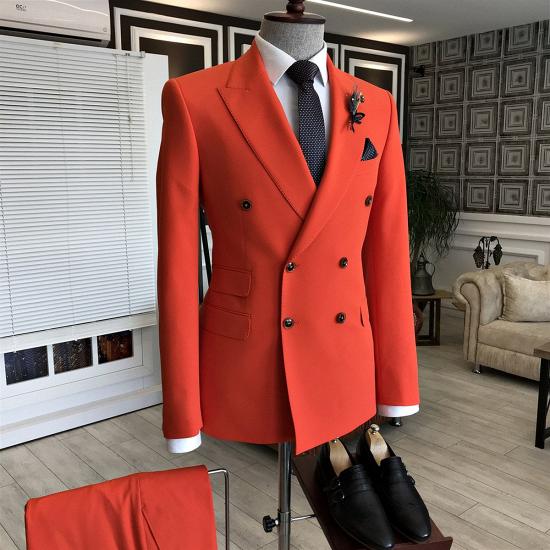 Stylish Red Peaked Lapel Double Breasted Men Prom Suits | happnessmall_2
