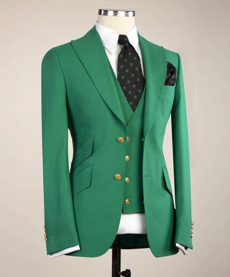 Mia New Design Green Peaked Lapel Slim Fit Stylish Prom Men Suits_3