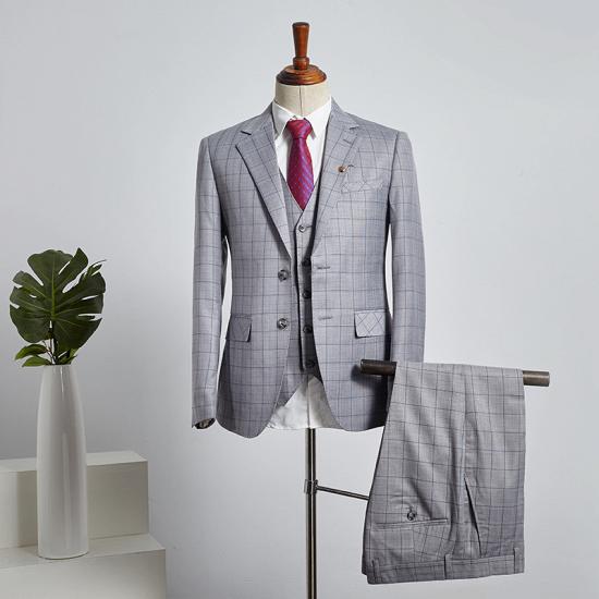 Sophia Stylish Gray Plaid 3 Pieces Slim Fit Tailored Business Suit_2