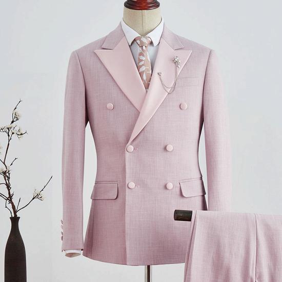 Latest Design Pink Plaid Peaked Lapel Double Breasted Prom Suit_2