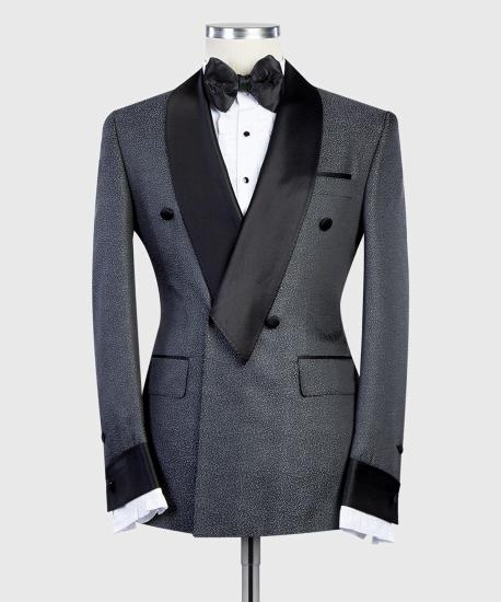Dark Gray Double Breasted Shawl With Lapel And Slim Fitting Men'S Suit | Unique Silk Collar Men'S Suit_4