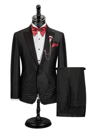 Noah Stylish Black One Button Peaked Lapel Slim Fit Prom Men Suits