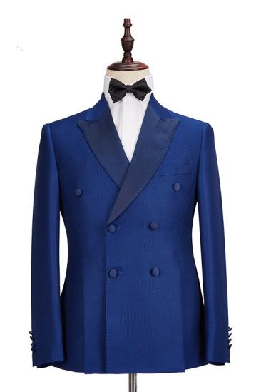 Unique Royal Blue Double Breasted Two-Piece Business men Suits_1