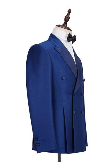 Unique Royal Blue Double Breasted Two-Piece Business men Suits_2