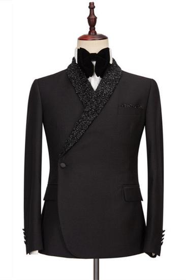 Latest Design Shawl Lapel Black One Button Wedding Suits_1