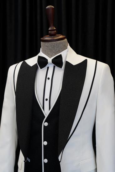 Modern White And Black Peaked Lapel Three Pieces Wedding Suits | happnessmall_2