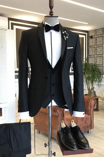 Antonia Elegant Black Notched Lapel 3-pieces Business Men Suits