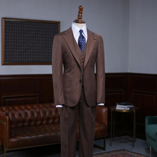 Grégory Latest Design Coffee Striped One Button Slim Fit Bespoke Suit_2