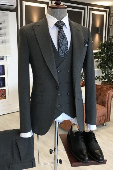 William Advanced All Black Slim Fit Business Suits For Men_1