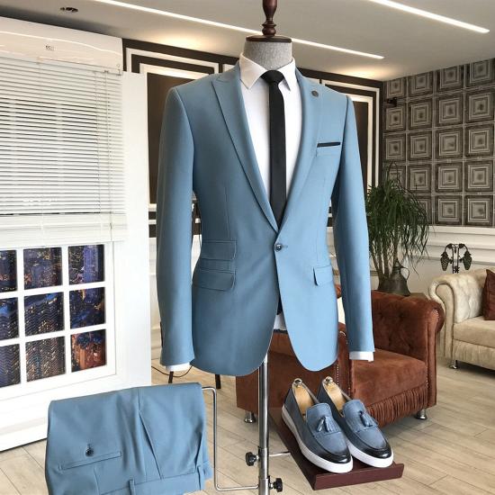 Elegant Sky Blue Peaked Lapel 3 Flaps Mens Prom suits | Happnessmall_2
