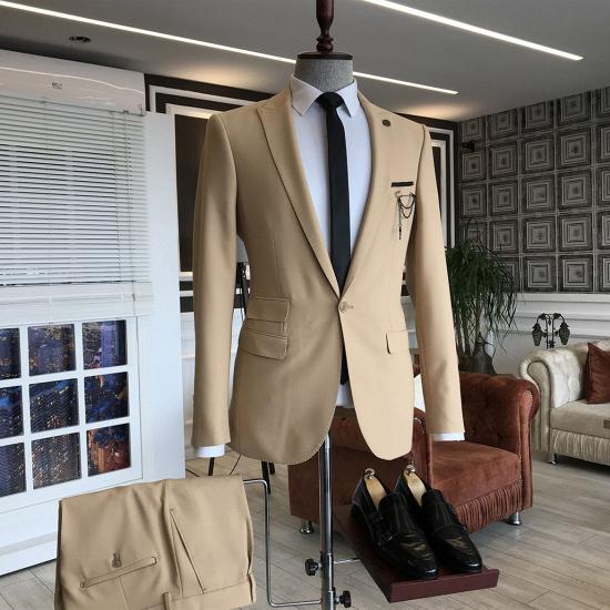 Elegant Brown Peaked Lapel One Button Slim Fit Prom Men Suits  | happnessmall_2