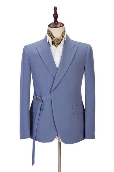 Chic Ocean Blue Peaked Lapel Slim Fit Men Suits for Prom