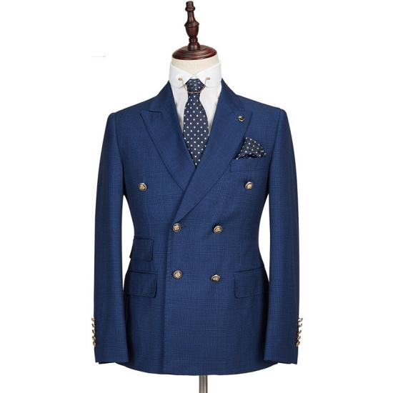 Classical Dark Blue Peaked Lapel Double Breasted Formal Men Suits_4