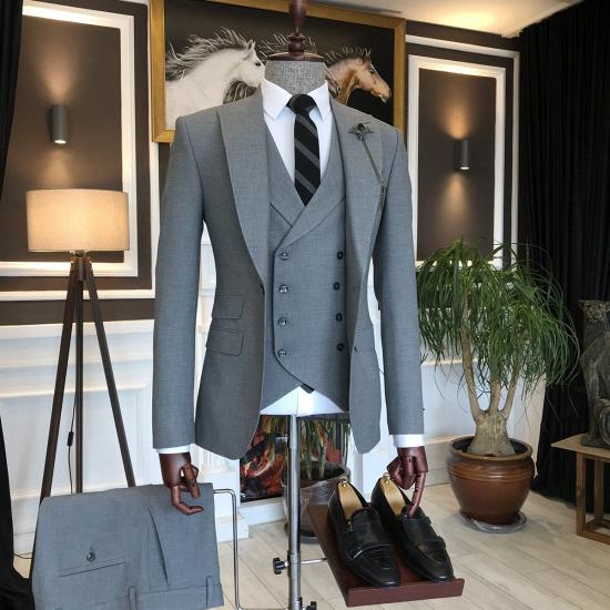 Sophia Handsome Gray 3-pieces Peaked Lapel Men Suits For Business_2