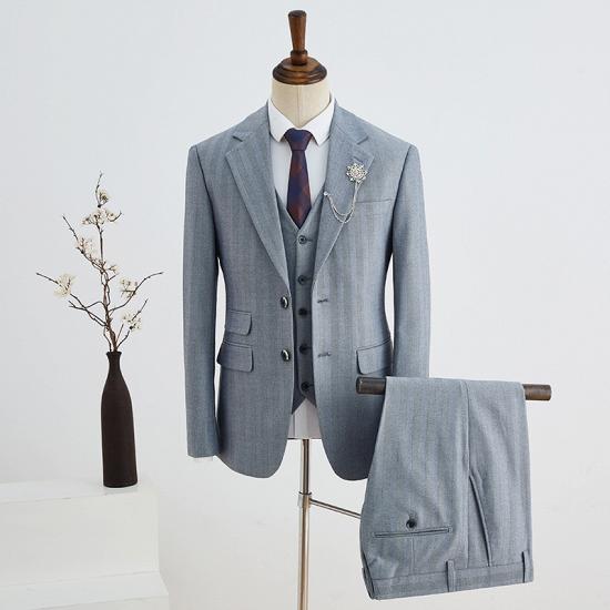 Matthew Stylish Formal Gray Striped 3 Pieces Notched Lapel Slim Fit Custom Business Suit_2