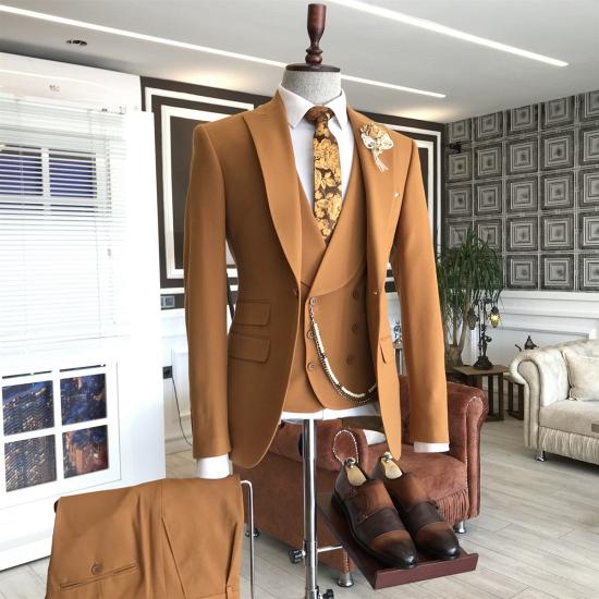Henry Popular Orange Double Breasted Peaked Lapel Tailored Prom Suits For Men_2