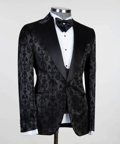 The Latest Black Leopard Print Peaked Lapel Three Pieces Men Suits | Happnessmall_3