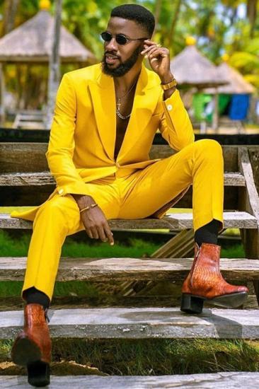 Happnessmall Trendy Yellow Peaked Lapel One Button Men Suits for Prom