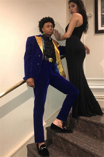 Jethro Chic Royal Blue Slim Fit 2 Pieces Velvet Men Suits | Prom Party Outfits_2