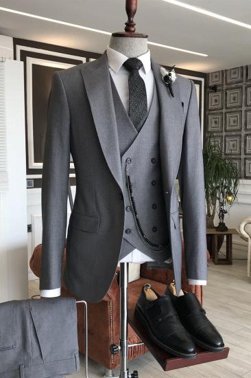 Patricia Stylish Dark Gray 3-Pieces Peaked Lapel Slim Fit Business Suits For Men_1