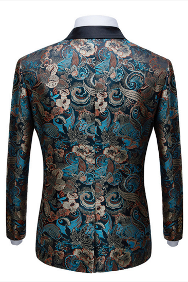 Chic Multicolors Peak Lapel with Black Satin Wedding Tuxedos | Vintage Jacquard Men's Prom Suits_3