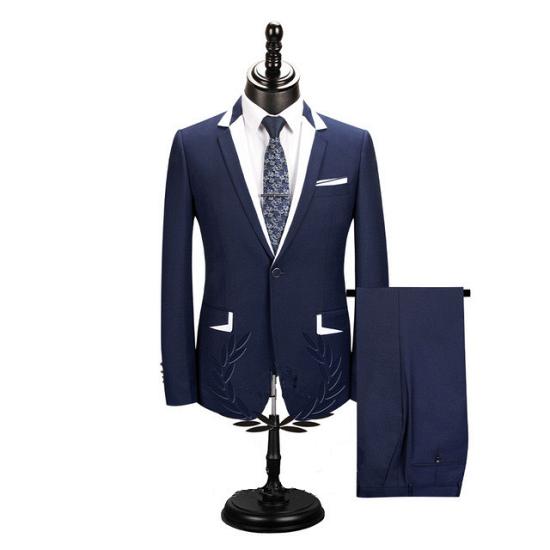 Amelia Stylish Dark Navy Two Pieces One Button Formal Business Men Suits_2