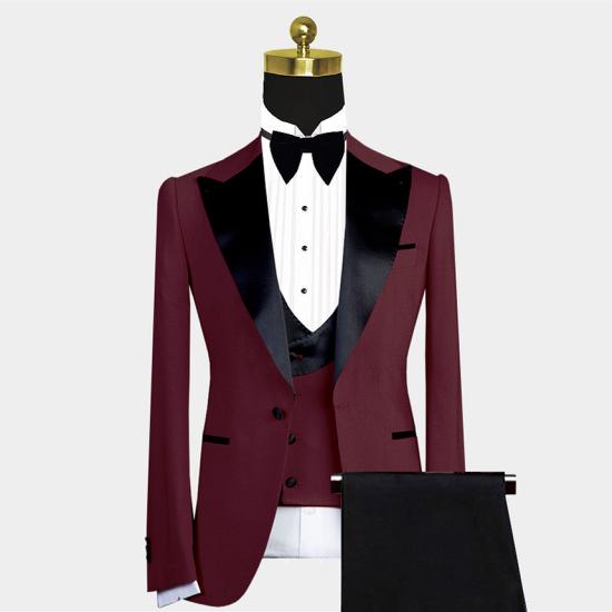 New Burgundy Slim Fit Ball Men's Suit | Black Lapel One Button Men's Suit_2