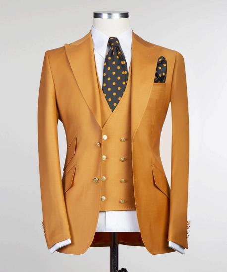 Hayes New Dark Yellow Peaked Lapel Three-Pieces Popular Men Suits_5