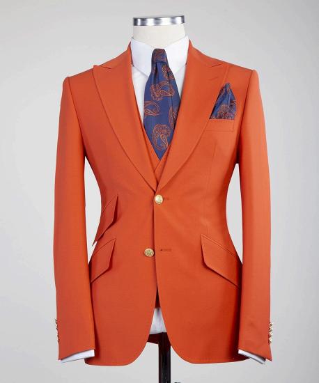Penelope New Orange Peaked Lapel Slim fit Three Pieces Men Suits_4