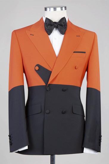 Unique Orange And Black Peaked Lapel Men Suits for Prom