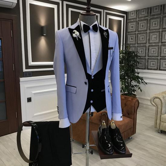 Fashion Purple 3-Pieces Black Peaked Lapel Slim Fit Prom Men Suits_2