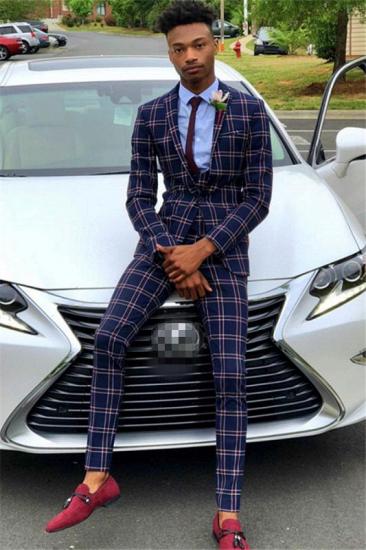 Silas Dark Navy Business Men Suit | Chic Plaid Prom Suits for Men_1