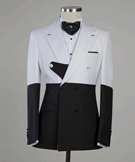 Unique White and Black Splicing Peaked Lapel Slim Fit Men Suits_3